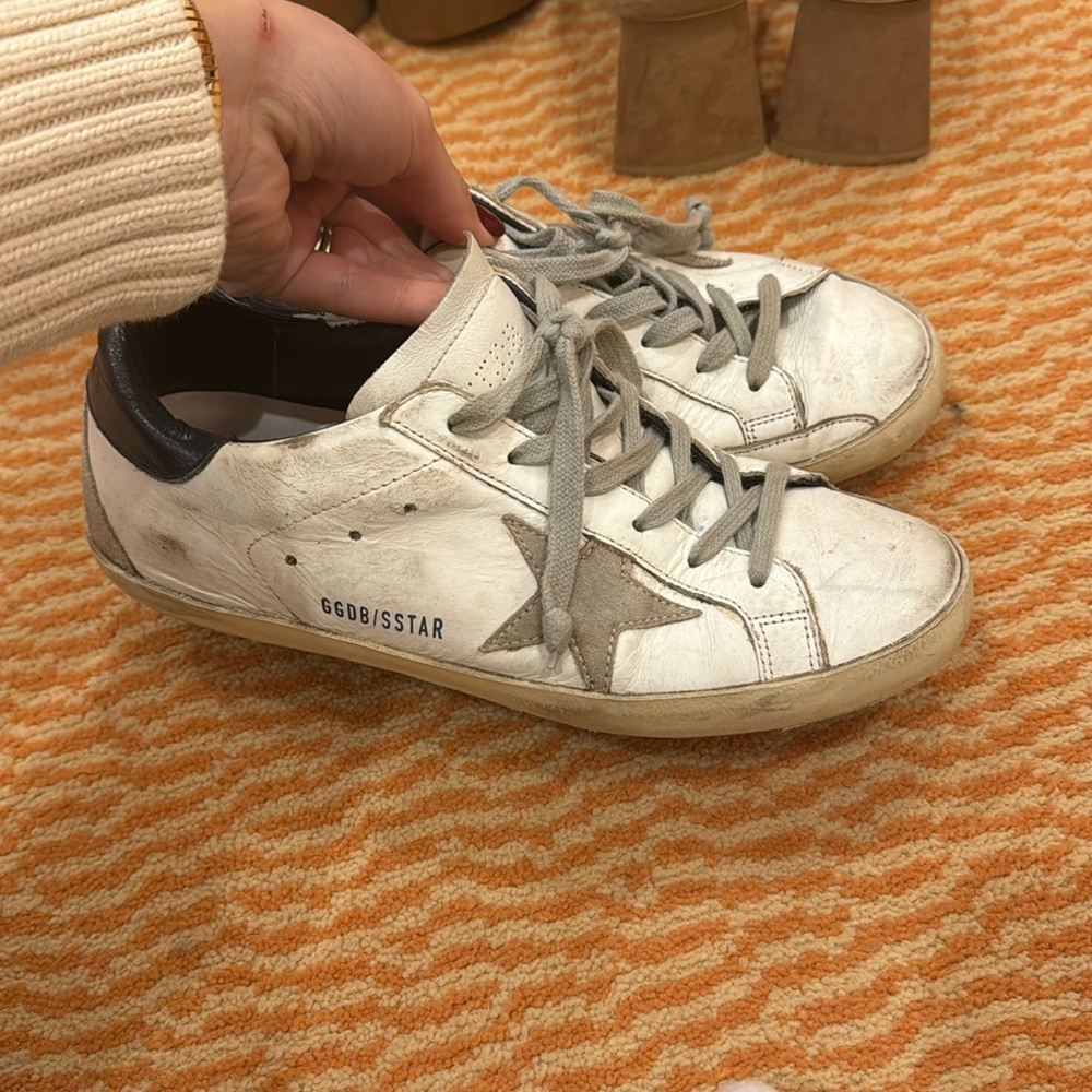 Navy and grey golden goose superstar sneakers